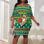 Togo Christmas Off Shoulder Short Dress African Santa Poinsettia Flower Tree Gifts - African Pride