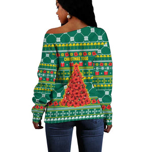 Togo Christmas Off Shoulder Sweater African Santa Poinsettia Flower Tree Gifts - African Pride