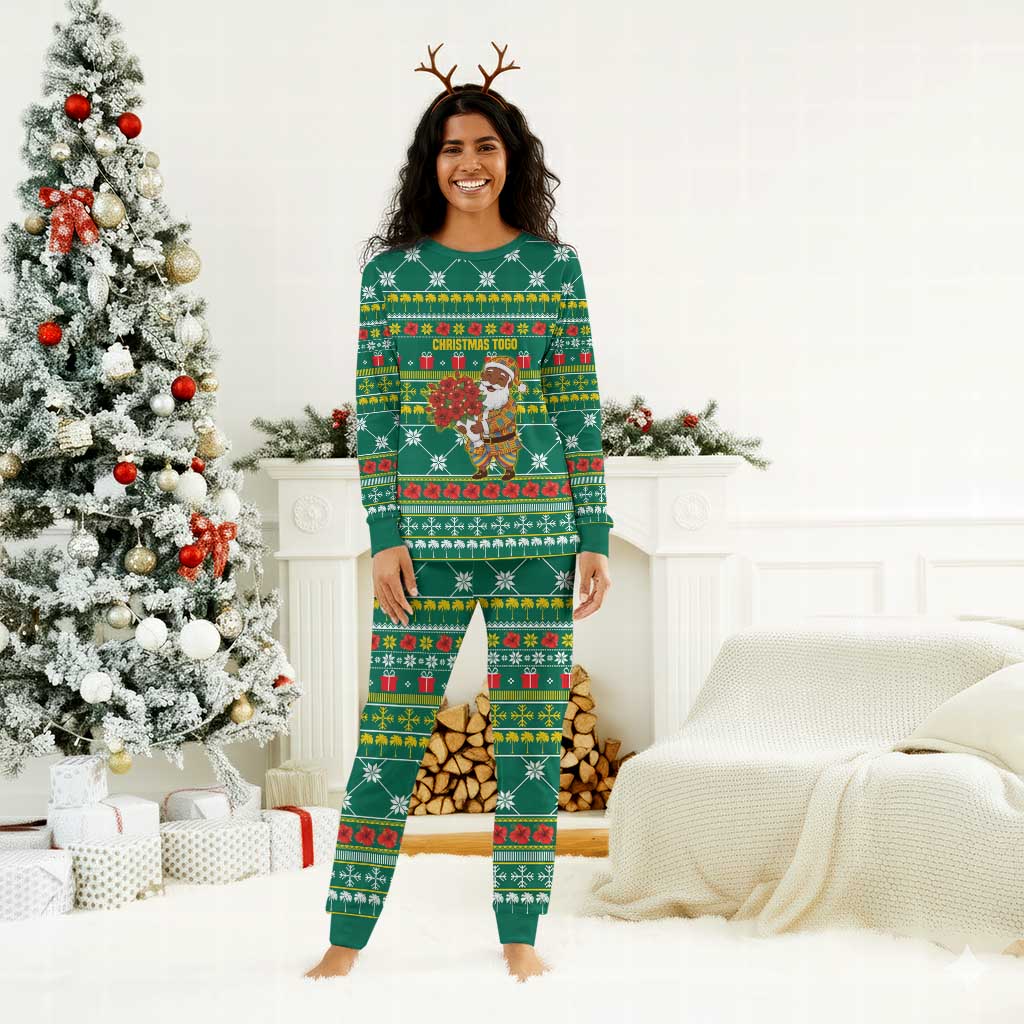 Togo Christmas Pajama Set African Santa Poinsettia Flower Tree Gifts - African Pride