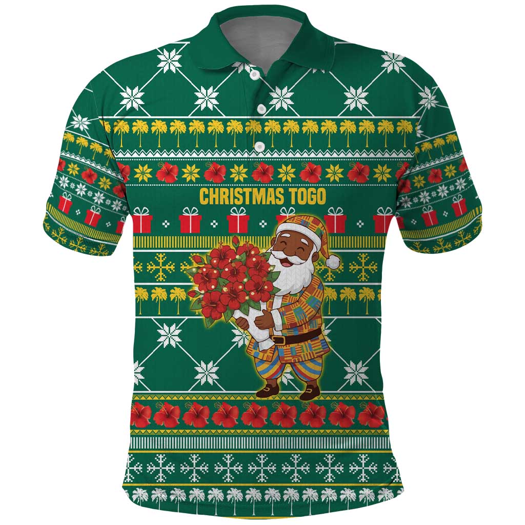 Togo Christmas Polo Shirt African Santa Poinsettia Flower Tree Gifts - African Pride