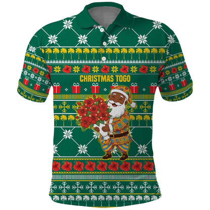 Togo Christmas Polo Shirt African Santa Poinsettia Flower Tree Gifts - African Pride