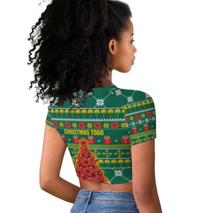 Togo Christmas Raglan Cropped T shirt African Santa Poinsettia Flower Tree Gifts - African Pride