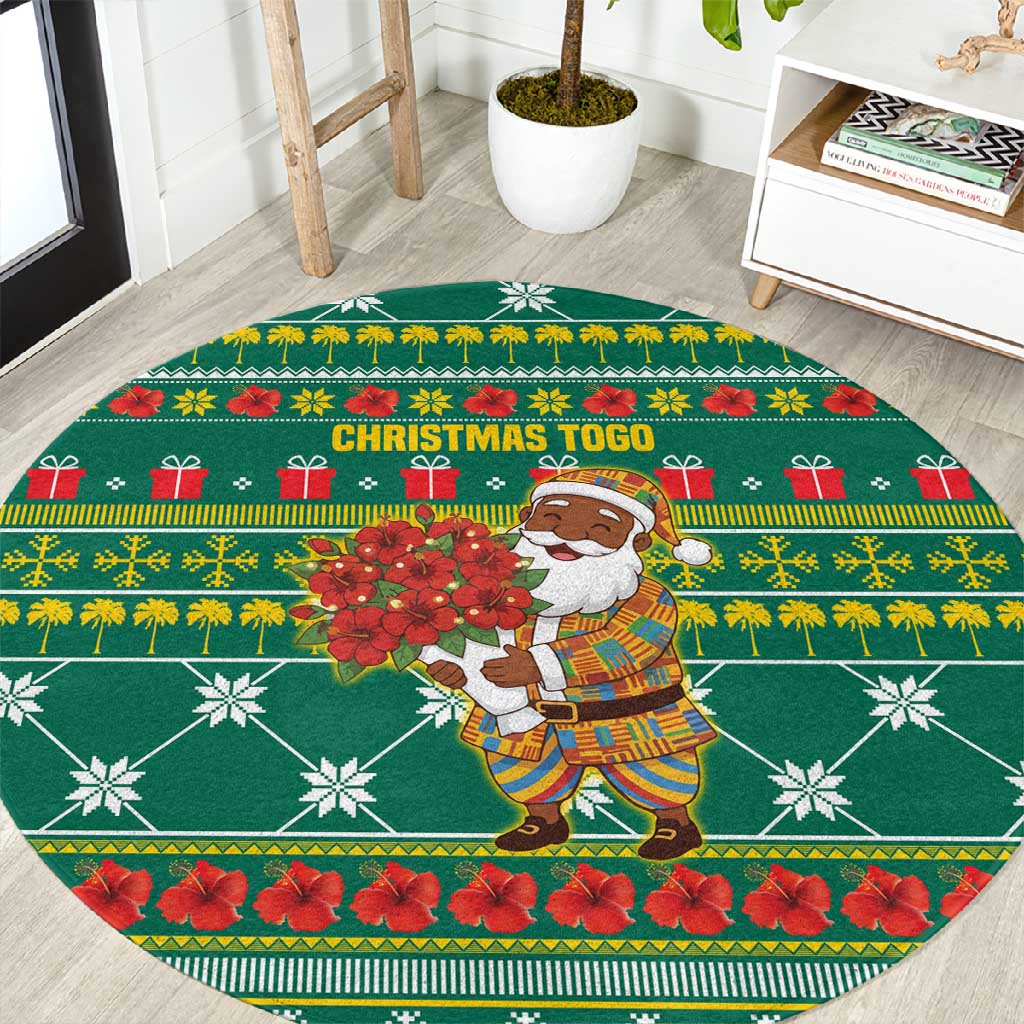 Togo Christmas Round Carpet African Santa Poinsettia Flower Tree Gifts - African Pride
