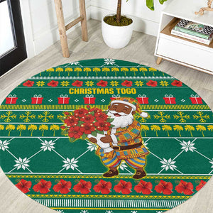 Togo Christmas Round Carpet African Santa Poinsettia Flower Tree Gifts - African Pride