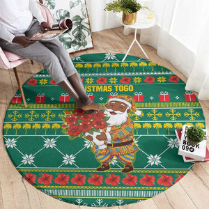 Togo Christmas Round Carpet African Santa Poinsettia Flower Tree Gifts - African Pride