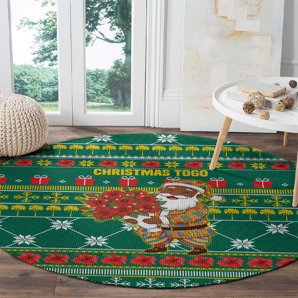Togo Christmas Round Carpet African Santa Poinsettia Flower Tree Gifts - African Pride