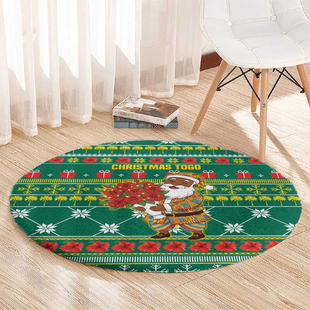 Togo Christmas Round Carpet African Santa Poinsettia Flower Tree Gifts - African Pride