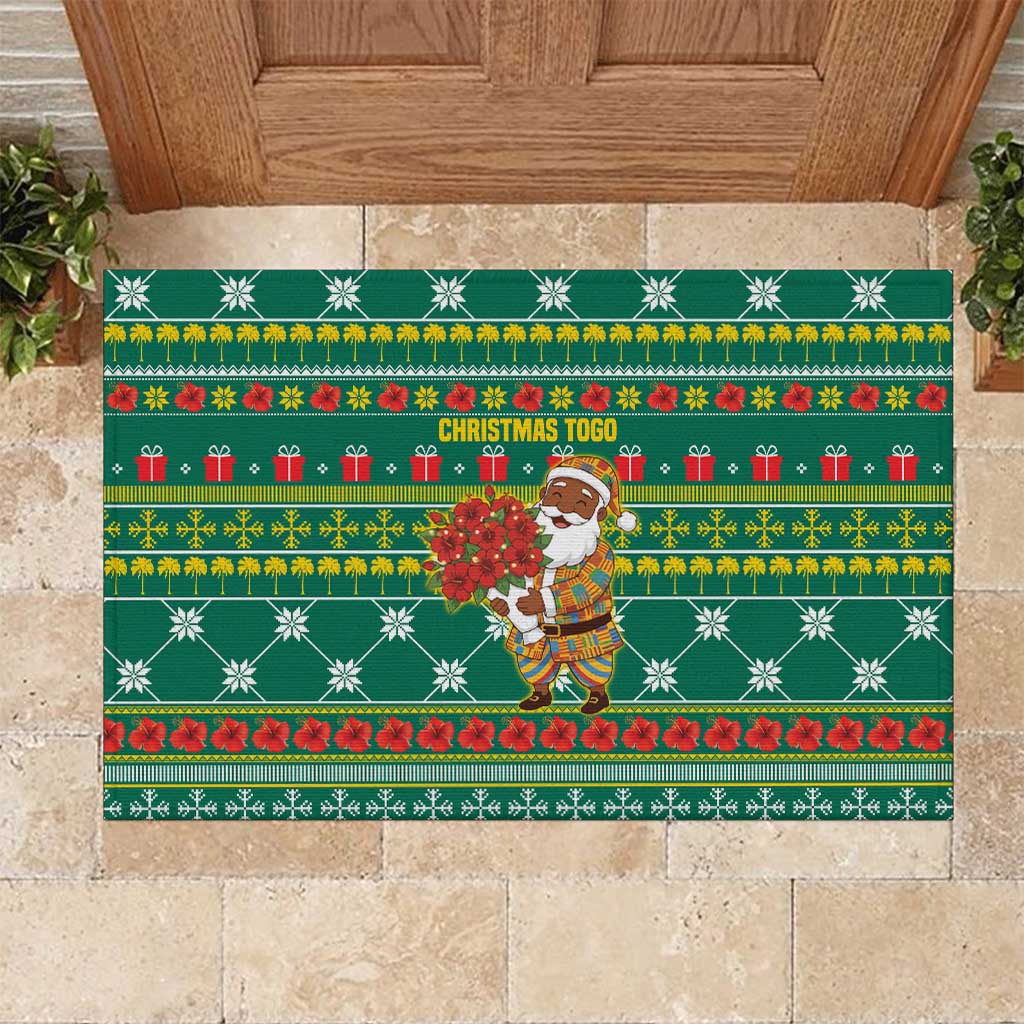 Togo Christmas Rubber Doormat African Santa Poinsettia Flower Tree Gifts - African Pride