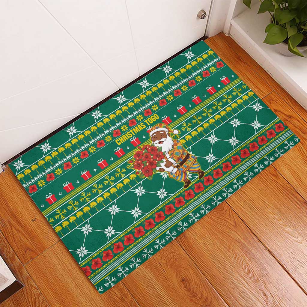Togo Christmas Rubber Doormat African Santa Poinsettia Flower Tree Gifts - African Pride