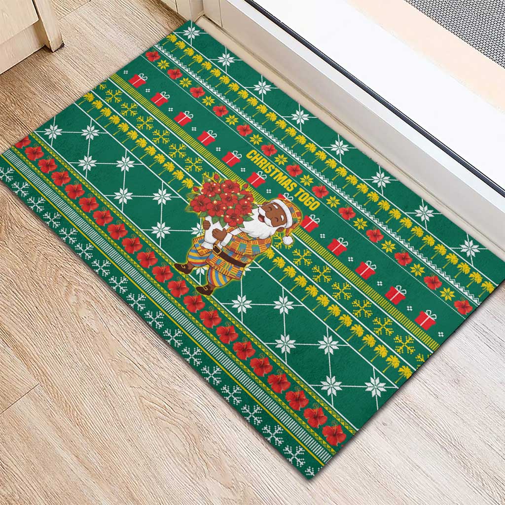 Togo Christmas Rubber Doormat African Santa Poinsettia Flower Tree Gifts - African Pride