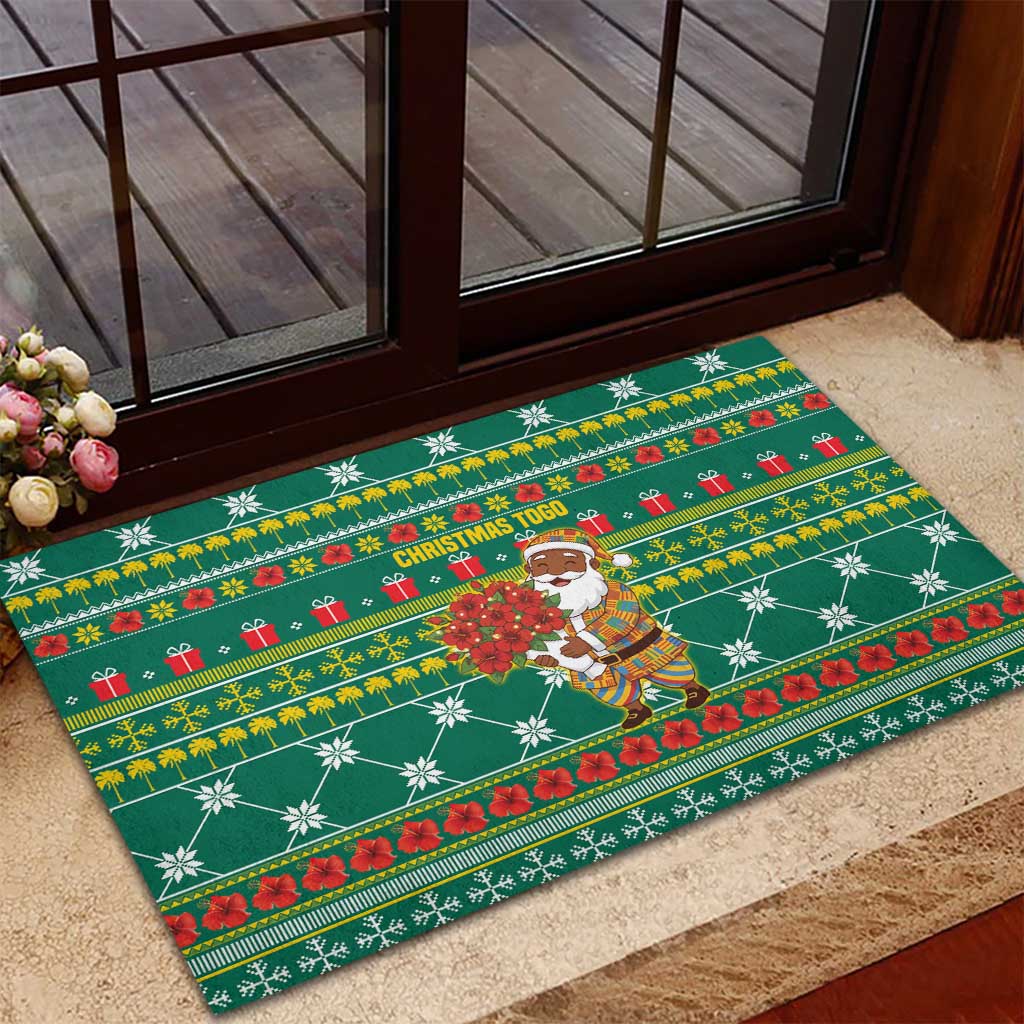 Togo Christmas Rubber Doormat African Santa Poinsettia Flower Tree Gifts - African Pride