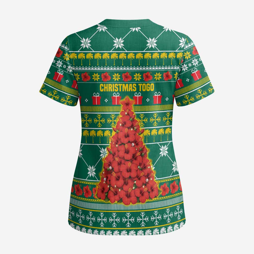 Togo Christmas Scrub Top African Santa Poinsettia Flower Tree Gifts - African Pride