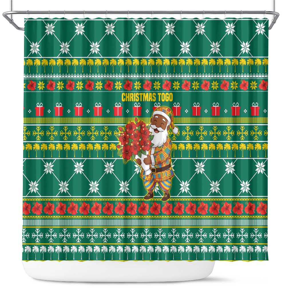 Togo Christmas Shower Curtain African Santa Poinsettia Flower Tree Gifts - African Pride