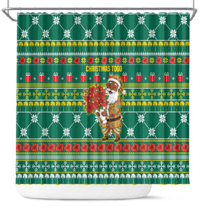 Togo Christmas Shower Curtain African Santa Poinsettia Flower Tree Gifts - African Pride