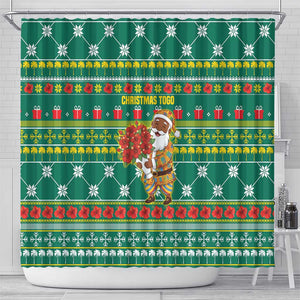Togo Christmas Shower Curtain African Santa Poinsettia Flower Tree Gifts - African Pride