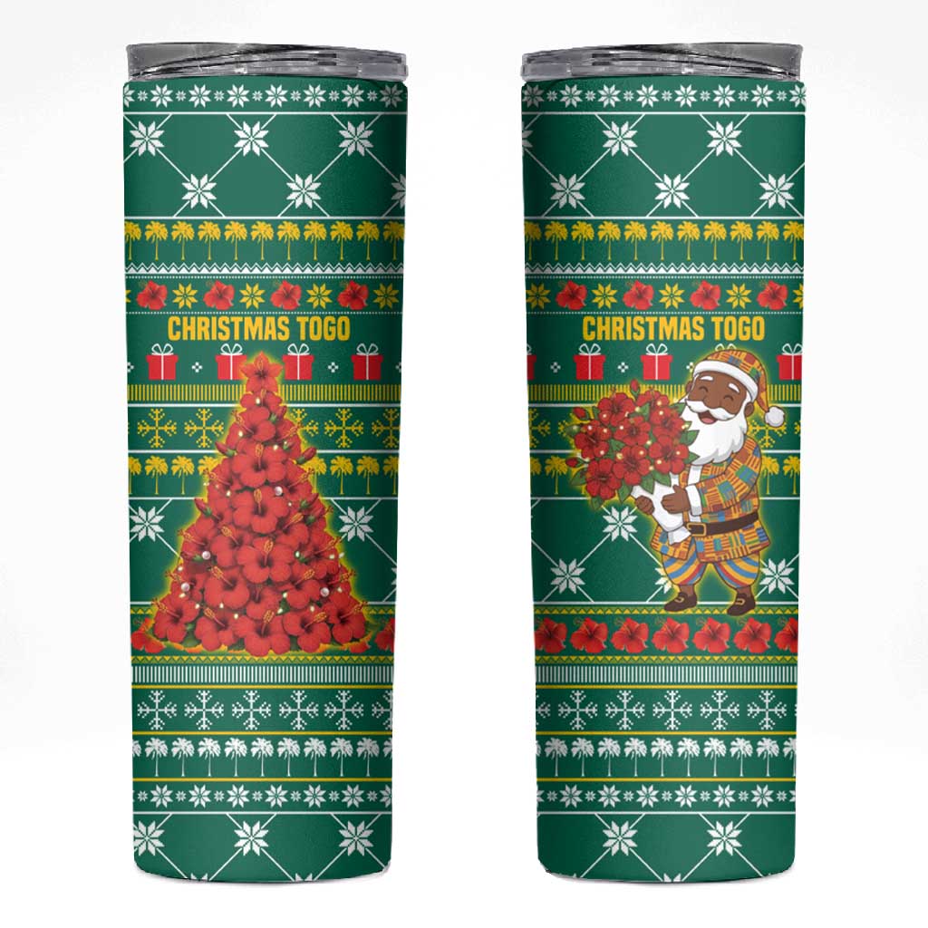 Togo Christmas Skinny Tumbler African Santa Poinsettia Flower Tree Gifts - African Pride