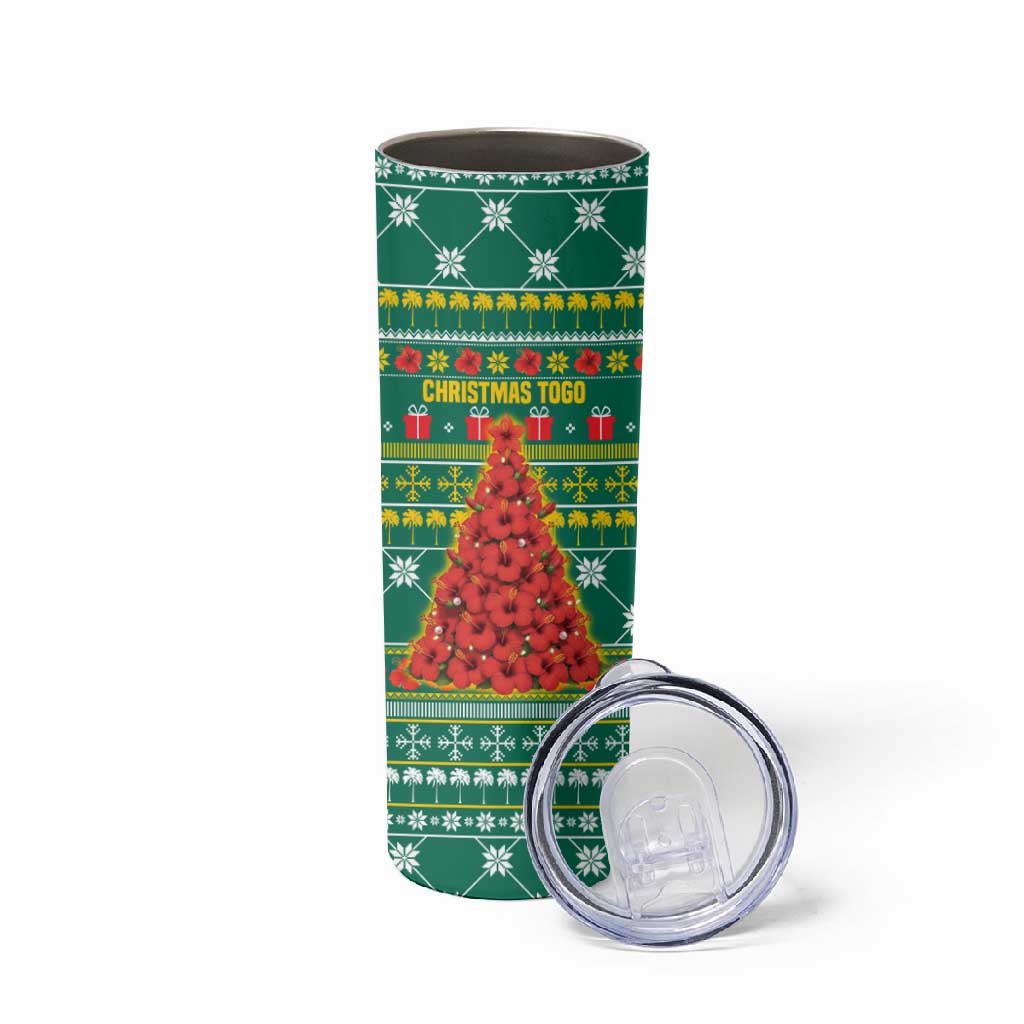 Togo Christmas Skinny Tumbler African Santa Poinsettia Flower Tree Gifts - African Pride
