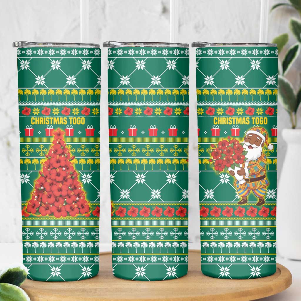 Togo Christmas Skinny Tumbler African Santa Poinsettia Flower Tree Gifts - African Pride