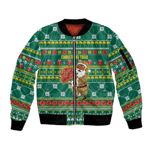 Togo Christmas Sleeve Zip Bomber Jacket African Santa Poinsettia Flower Tree Gifts - African Pride