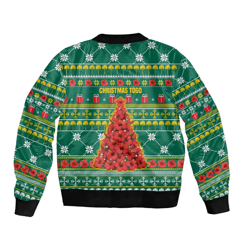 Togo Christmas Sleeve Zip Bomber Jacket African Santa Poinsettia Flower Tree Gifts - African Pride