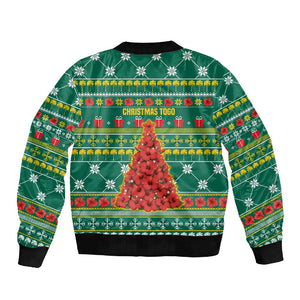 Togo Christmas Sleeve Zip Bomber Jacket African Santa Poinsettia Flower Tree Gifts - African Pride