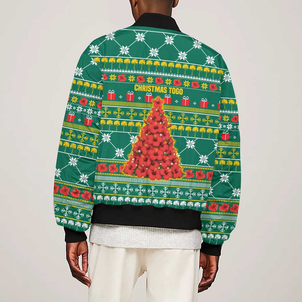 Togo Christmas Sleeve Zip Bomber Jacket African Santa Poinsettia Flower Tree Gifts - African Pride