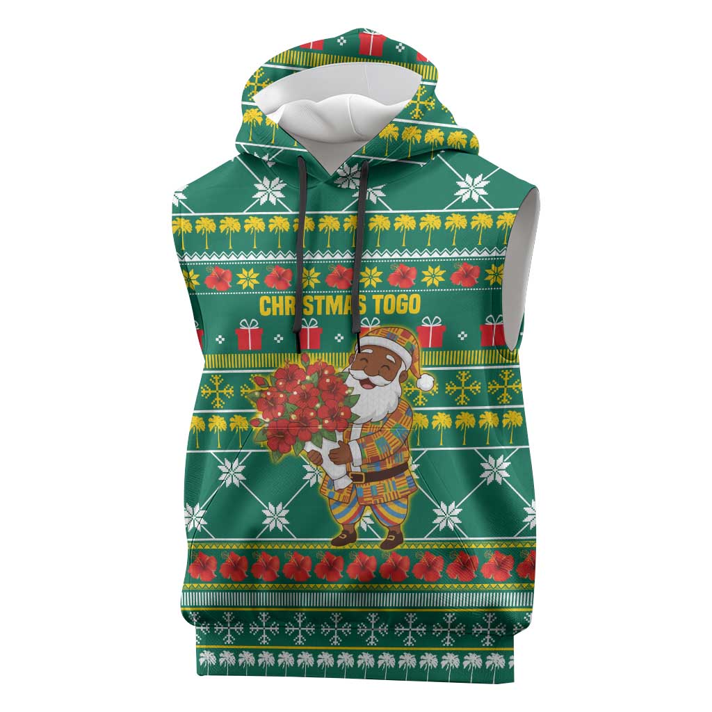 Togo Christmas Sleeveless Hoodie African Santa Poinsettia Flower Tree Gifts - African Pride