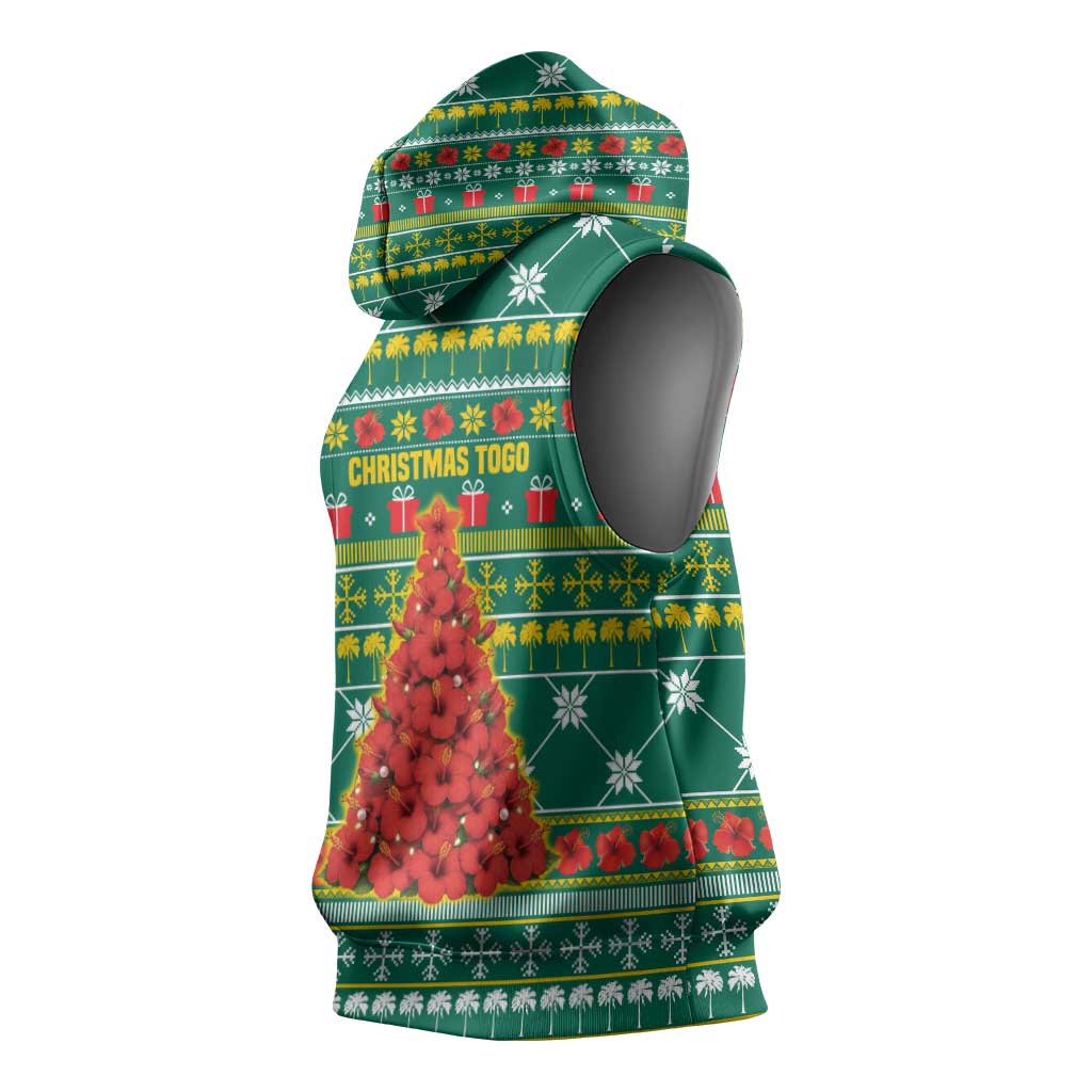 Togo Christmas Sleeveless Hoodie African Santa Poinsettia Flower Tree Gifts - African Pride