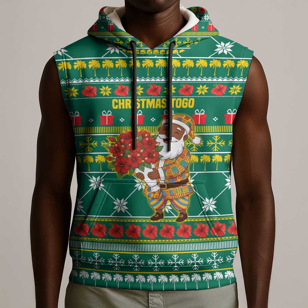 Togo Christmas Sleeveless Hoodie African Santa Poinsettia Flower Tree Gifts - African Pride