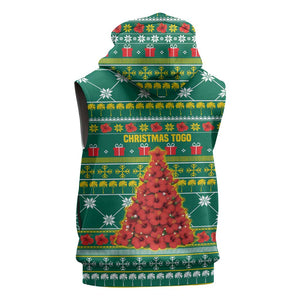 Togo Christmas Sleeveless Zip Hoodie African Santa Poinsettia Flower Tree Gifts - African Pride