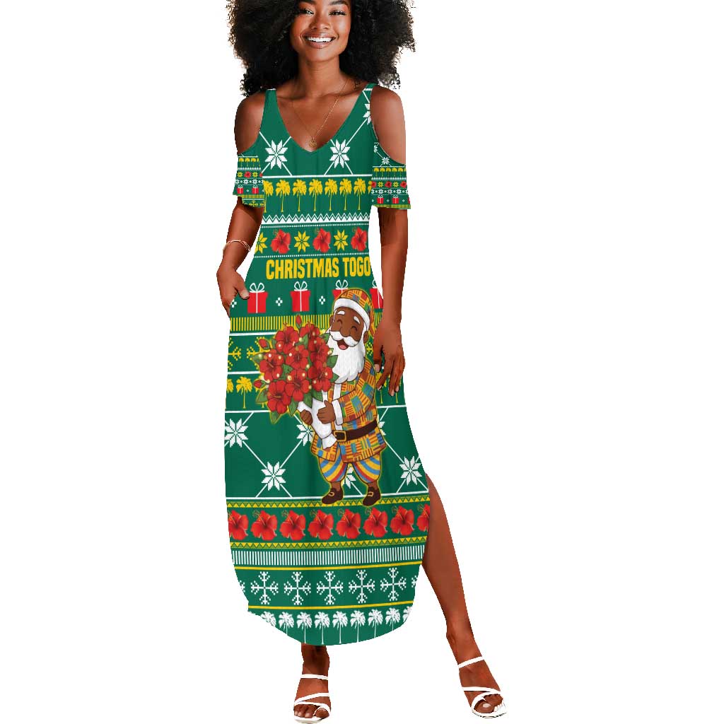 Togo Christmas Summer Maxi Dress African Santa Poinsettia Flower Tree Gifts - African Pride