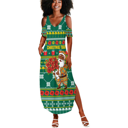 Togo Christmas Summer Maxi Dress African Santa Poinsettia Flower Tree Gifts - African Pride