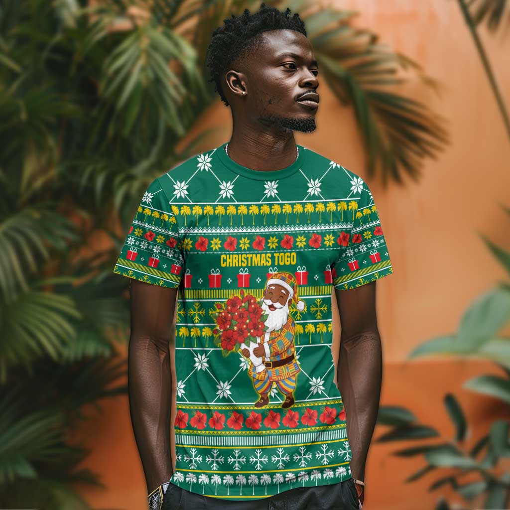 Togo Christmas T shirt African Santa Poinsettia Flower Tree Gifts - African Pride