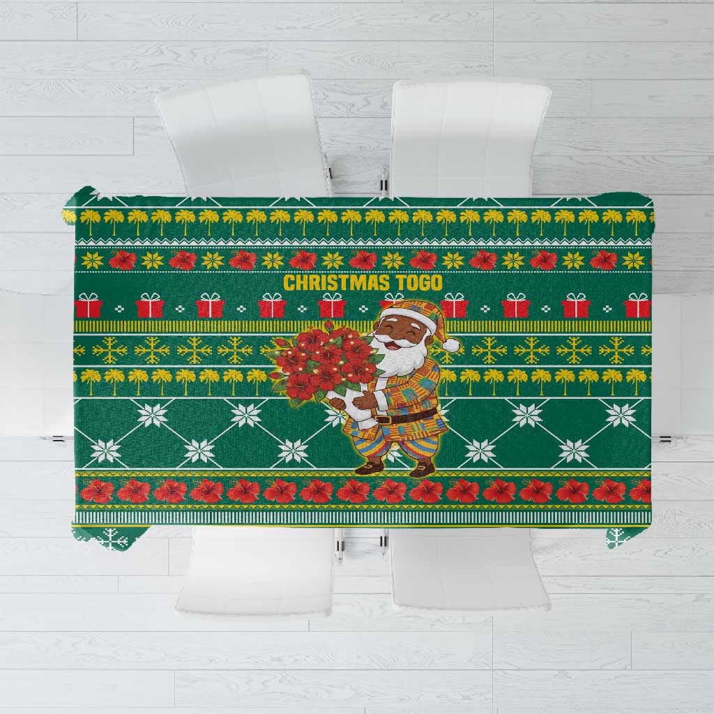 Togo Christmas Tablecloth African Santa Poinsettia Flower Tree Gifts - African Pride