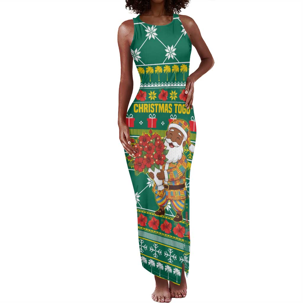 Togo Christmas Tank Maxi Dress African Santa Poinsettia Flower Tree Gifts - African Pride