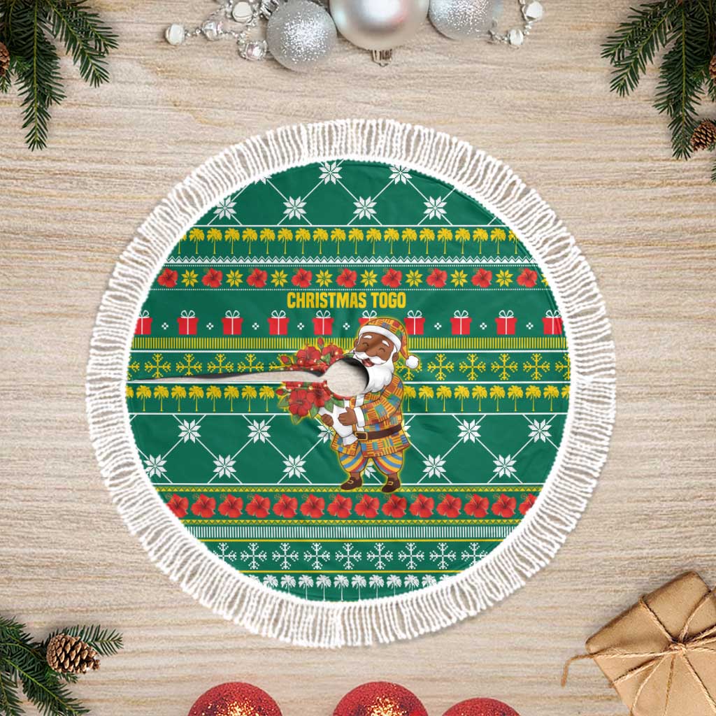 Togo Christmas Tree Skirt African Santa Poinsettia Flower Tree Gifts - African Pride