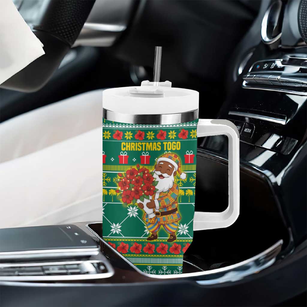 Togo Christmas Tumbler With Handle African Santa Poinsettia Flower Tree Gifts - African Pride