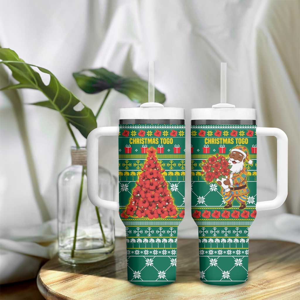Togo Christmas Tumbler With Handle African Santa Poinsettia Flower Tree Gifts - African Pride