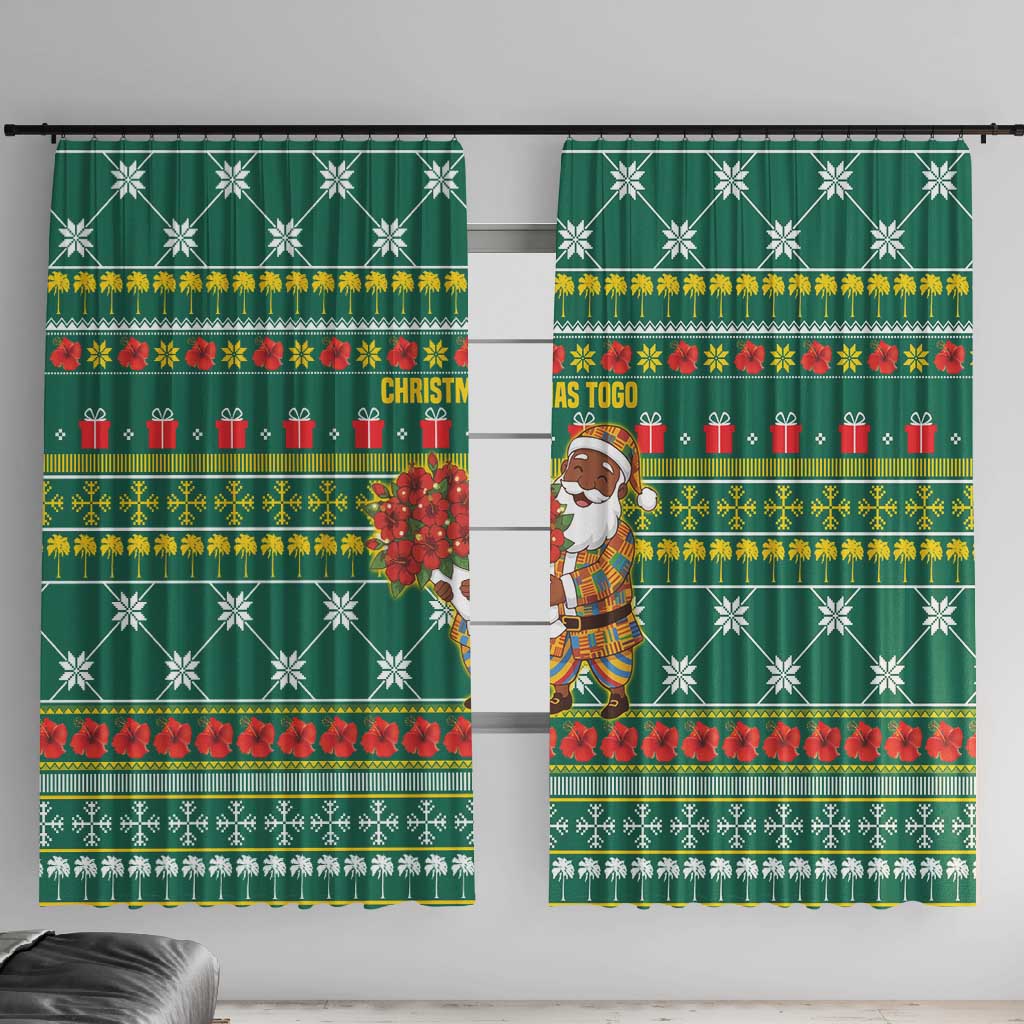 Togo Christmas Window Curtain African Santa Poinsettia Flower Tree Gifts - African Pride