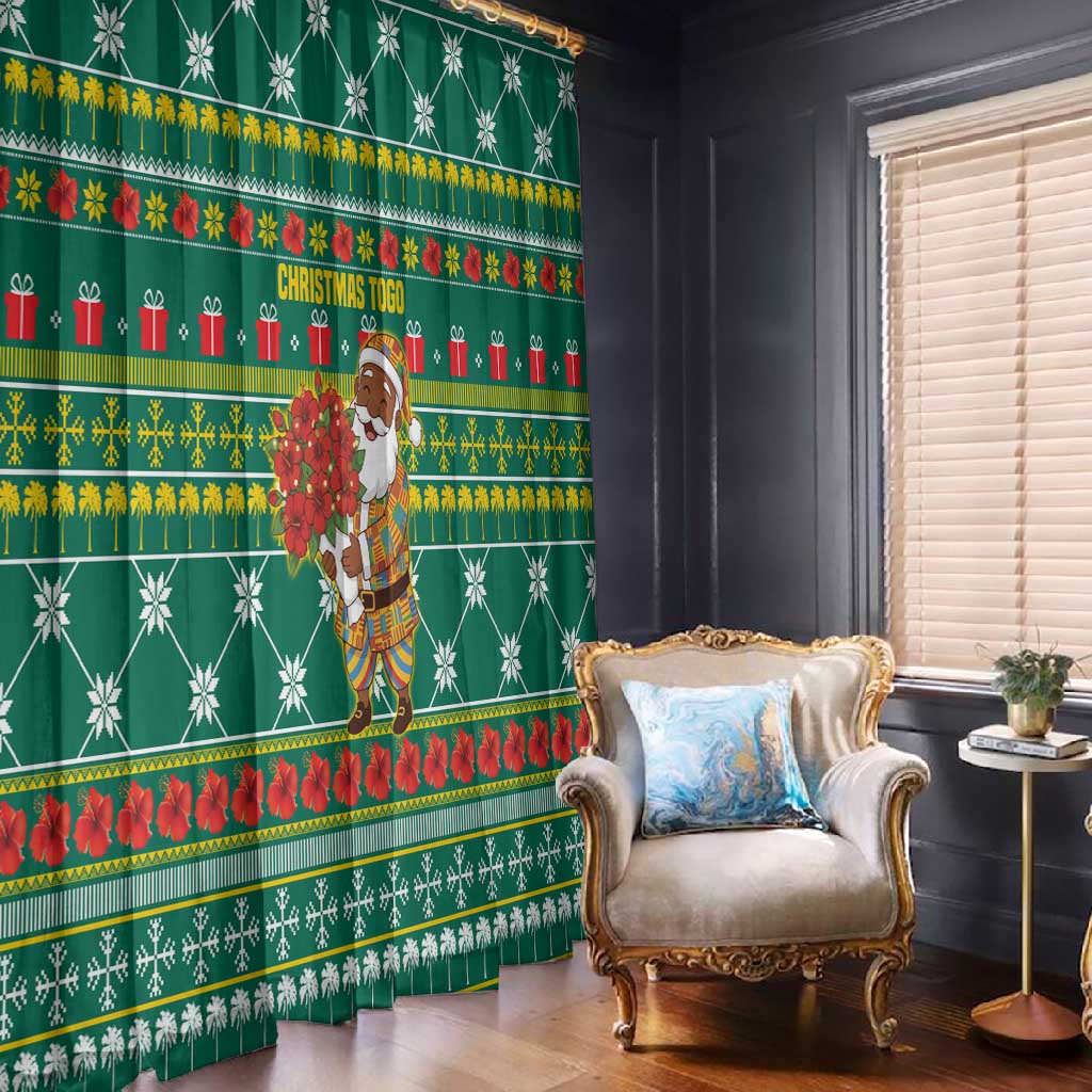 Togo Christmas Window Curtain African Santa Poinsettia Flower Tree Gifts - African Pride
