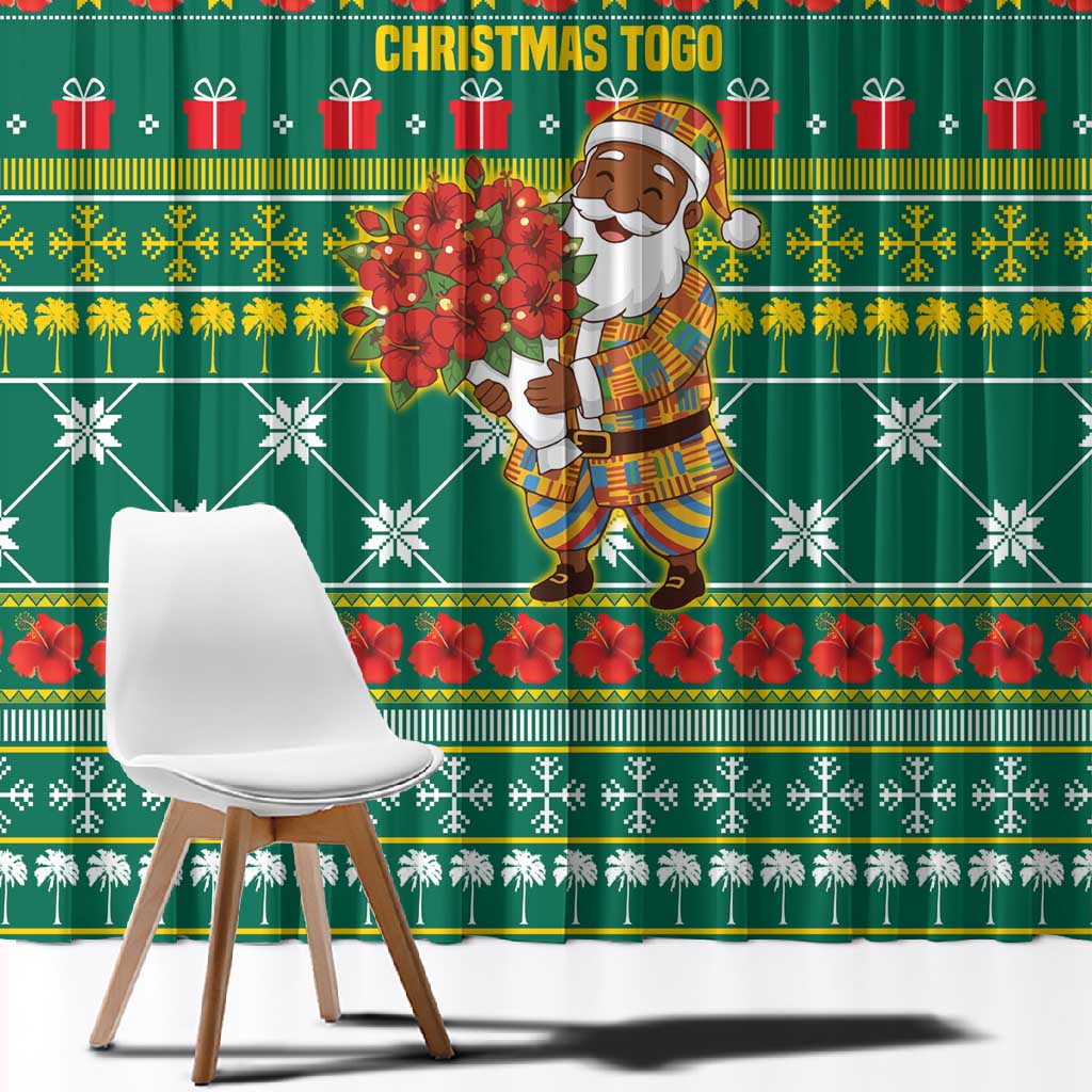 Togo Christmas Window Curtain African Santa Poinsettia Flower Tree Gifts - African Pride