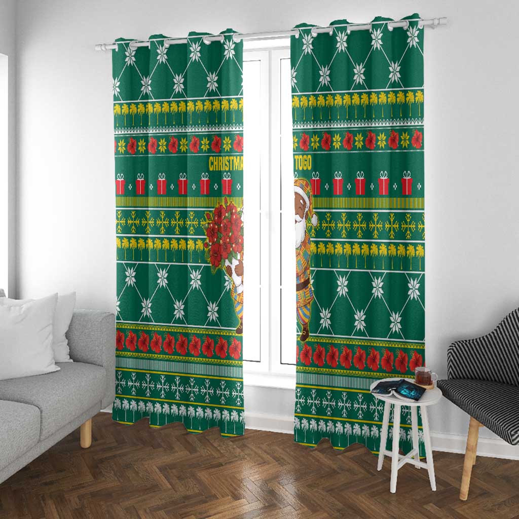 Togo Christmas Window Curtain African Santa Poinsettia Flower Tree Gifts - African Pride