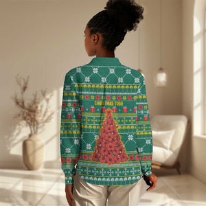 Togo Christmas Women Casual Shirt African Santa Poinsettia Flower Tree Gifts - African Pride