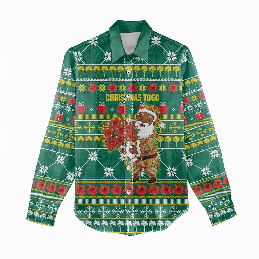 Togo Christmas Women Casual Shirt African Santa Poinsettia Flower Tree Gifts - African Pride