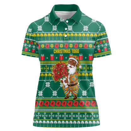 Togo Christmas Women Polo Shirt African Santa Poinsettia Flower Tree Gifts - African Pride
