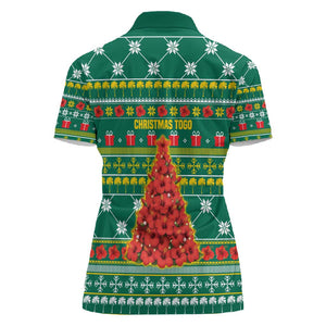 Togo Christmas Women Polo Shirt African Santa Poinsettia Flower Tree Gifts - African Pride