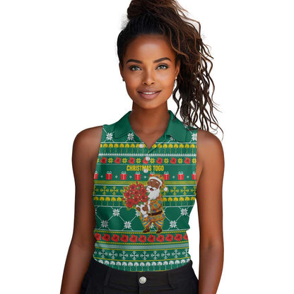 Togo Christmas Women Sleeveless Polo Shirt African Santa Poinsettia Flower Tree Gifts - African Pride