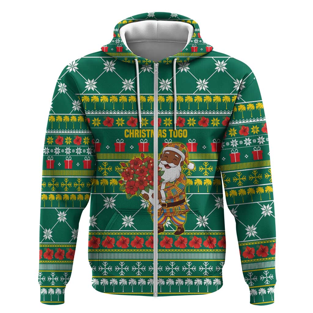 Togo Christmas Zip Hoodie African Santa Poinsettia Flower Tree Gifts - African Pride