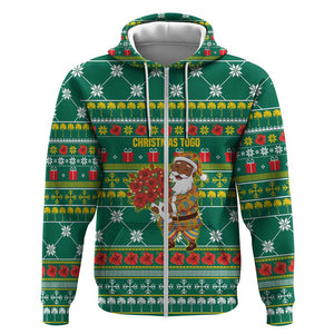 Togo Christmas Zip Hoodie African Santa Poinsettia Flower Tree Gifts - African Pride