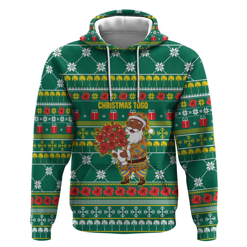 Togo Christmas Zip Hoodie African Santa Poinsettia Flower Tree Gifts - African Pride